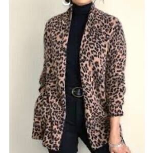 Soft Surroundings Sibyl Medium 100% Cashmere Cardigan Sweater Leopard Print EUC
